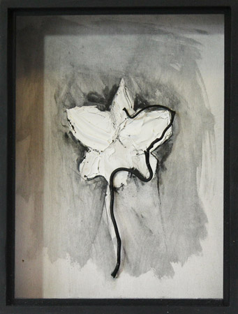 Rêve d'orchidée I – Dream of Orchid I / Tempera sur bois, branche vernie - Tempera on wood, <br />
varnished branch. 26 x20 x 6 cm. 2014
